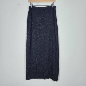 Vintage J Kara Womens Beaded Maxi Skirt Sz 10 Black Lined Fairy Whimsigoth Glam